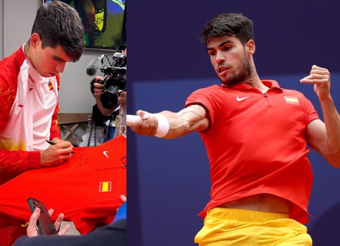 Le champion de tennis Carlos Alcaraz, médaille d'argent aux Jeux Olympiques de Paris 2024, fait don de sa tenue au Musée Olympique de Lausanne.